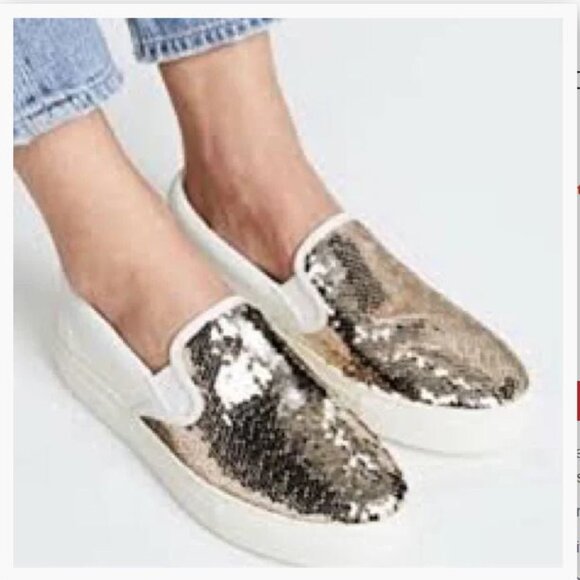 Brand New Tory Burch sz 9 Carter Leather Slip-On Sneaker Sparkle Gold/Snow White - Picture 1 of 7